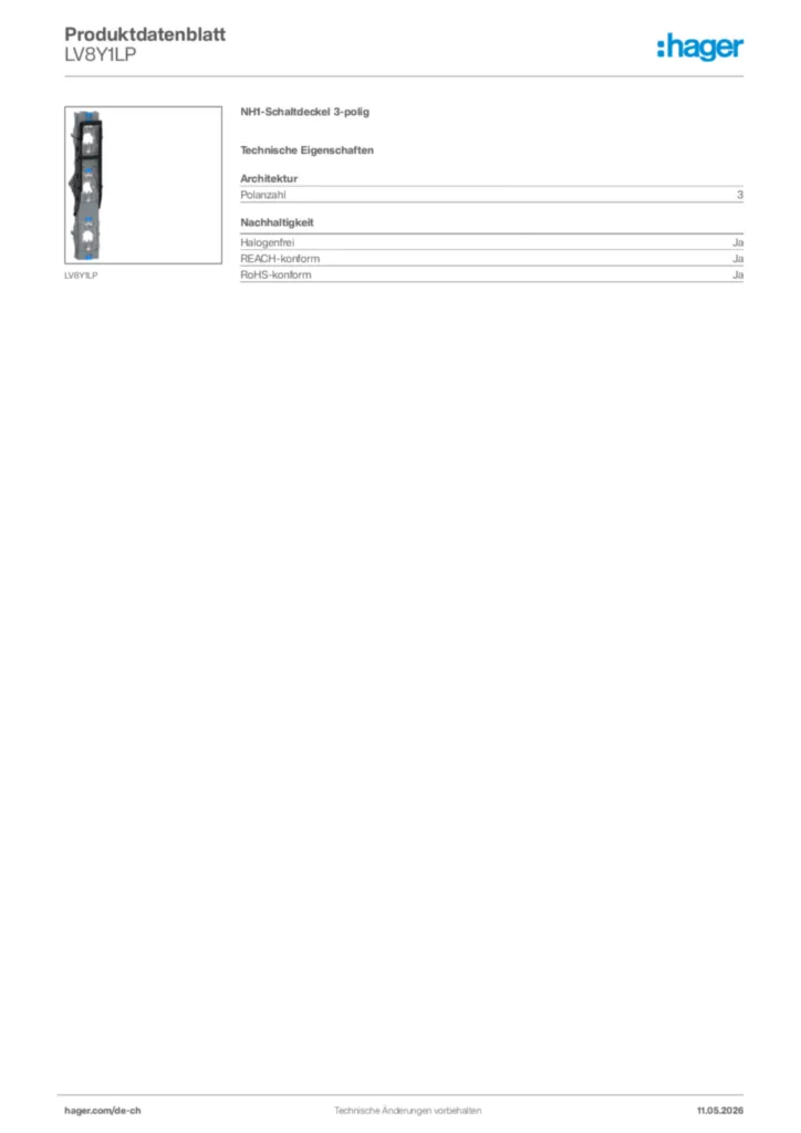 Bild Hager Produktdatenblatt LV8Y1LP | Hager Schweiz