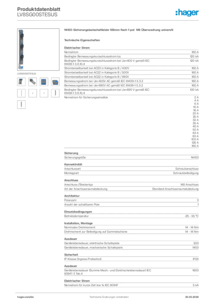 Bild Hager Produktdatenblatt LV8SG00STESUS | Hager Deutschland