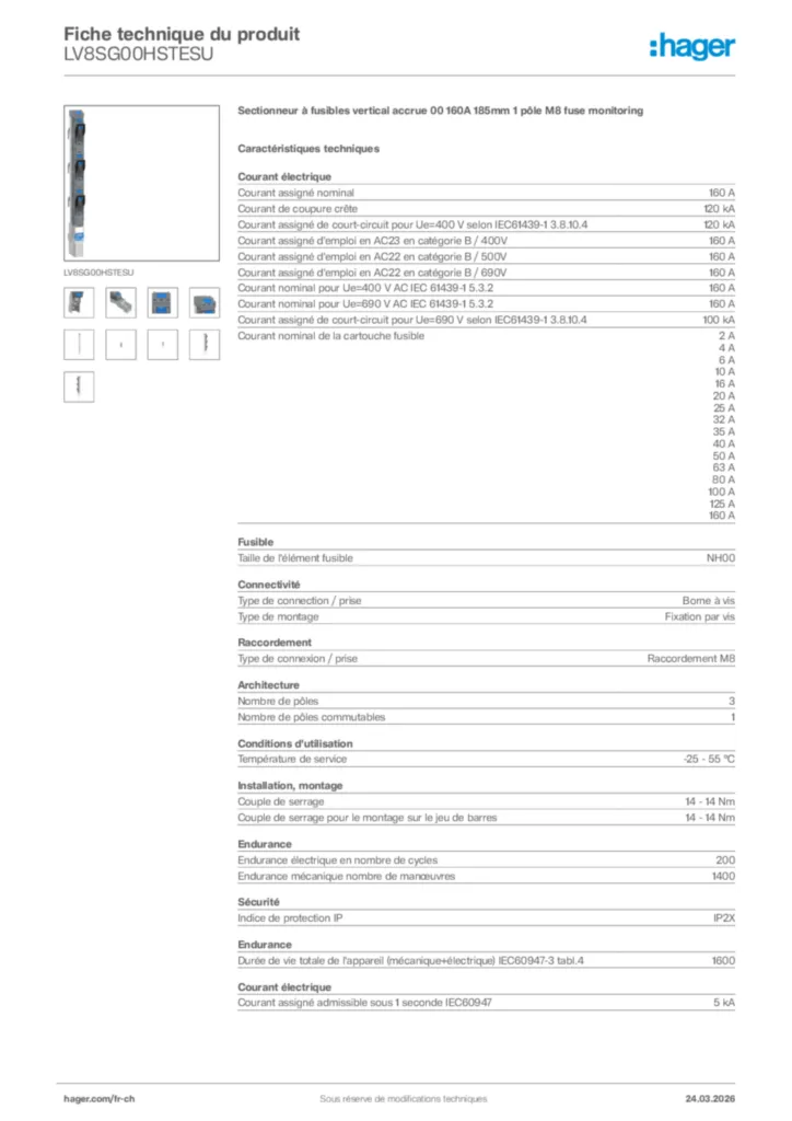 Image Hager Fiche technique du produit LV8SG00HSTESU | Hager Suisse