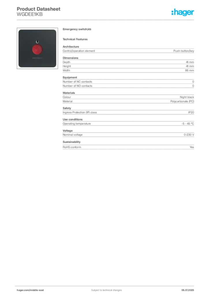 Image Hager Product data sheet WGDEE1KB  | Hager