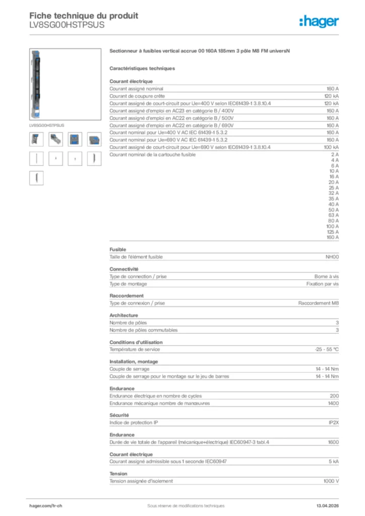 Image Hager Fiche technique du produit LV8SG00HSTPSUS | Hager Suisse