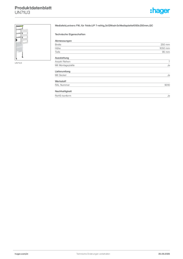 Bild Hager Produktdatenblatt UN71U3 | Hager Deutschland