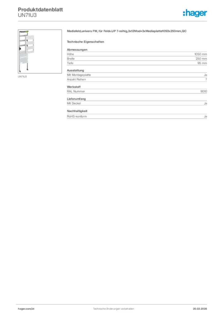 Bild Hager Produktdatenblatt UN71U3 | Hager Deutschland