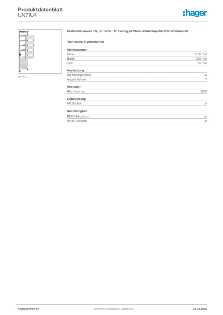 Bild Hager Produktdatenblatt UN71U4 | Hager Schweiz