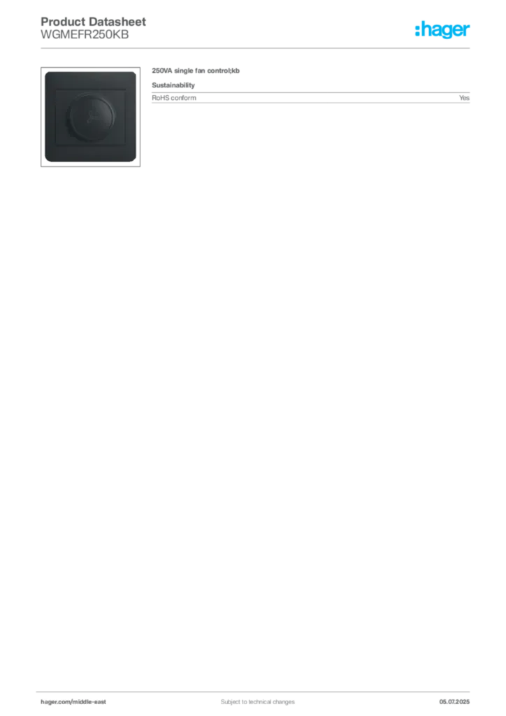 Image Hager Product data sheet WGMEFR250KB  | Hager