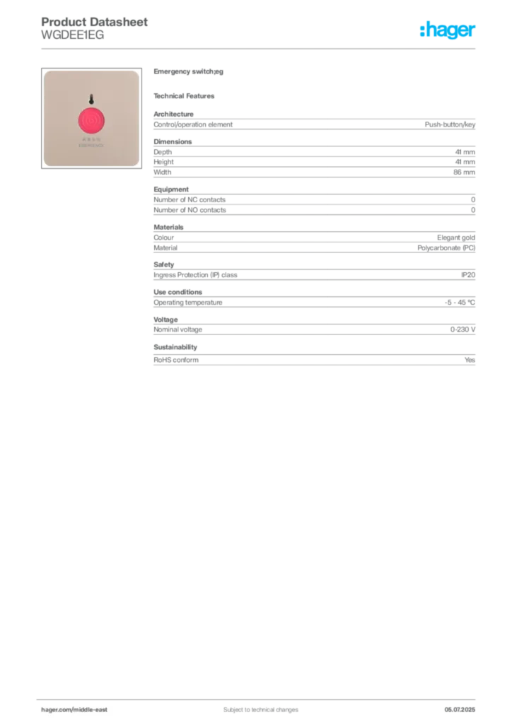 Image Hager Product data sheet WGDEE1EG  | Hager