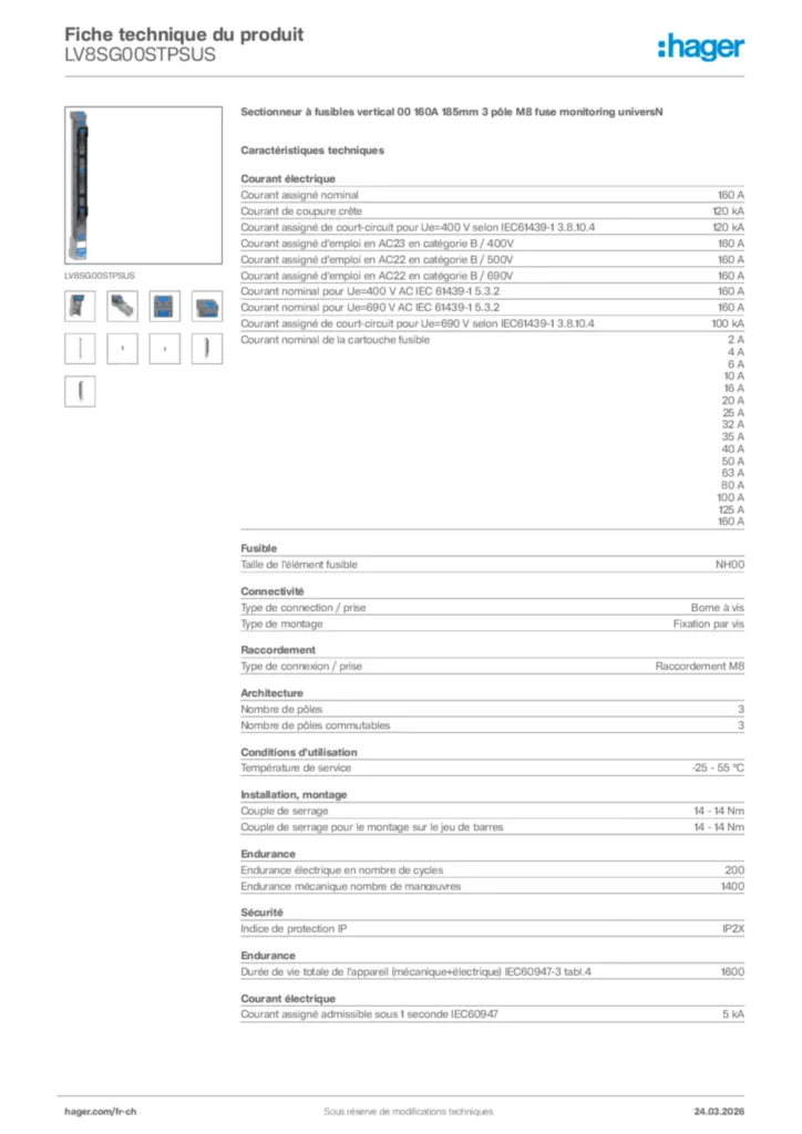 Image Hager Fiche technique du produit LV8SG00STPSUS | Hager Suisse