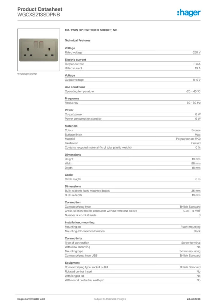 Image Hager Product data sheet WGCXS213SDPNB  | Hager