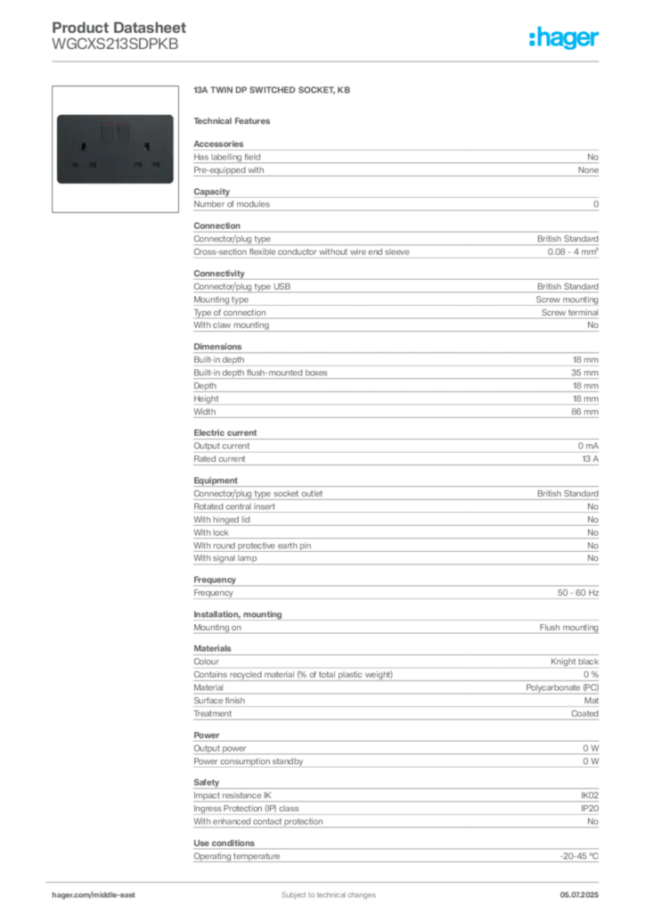 Image Hager Product data sheet WGCXS213SDPKB  | Hager