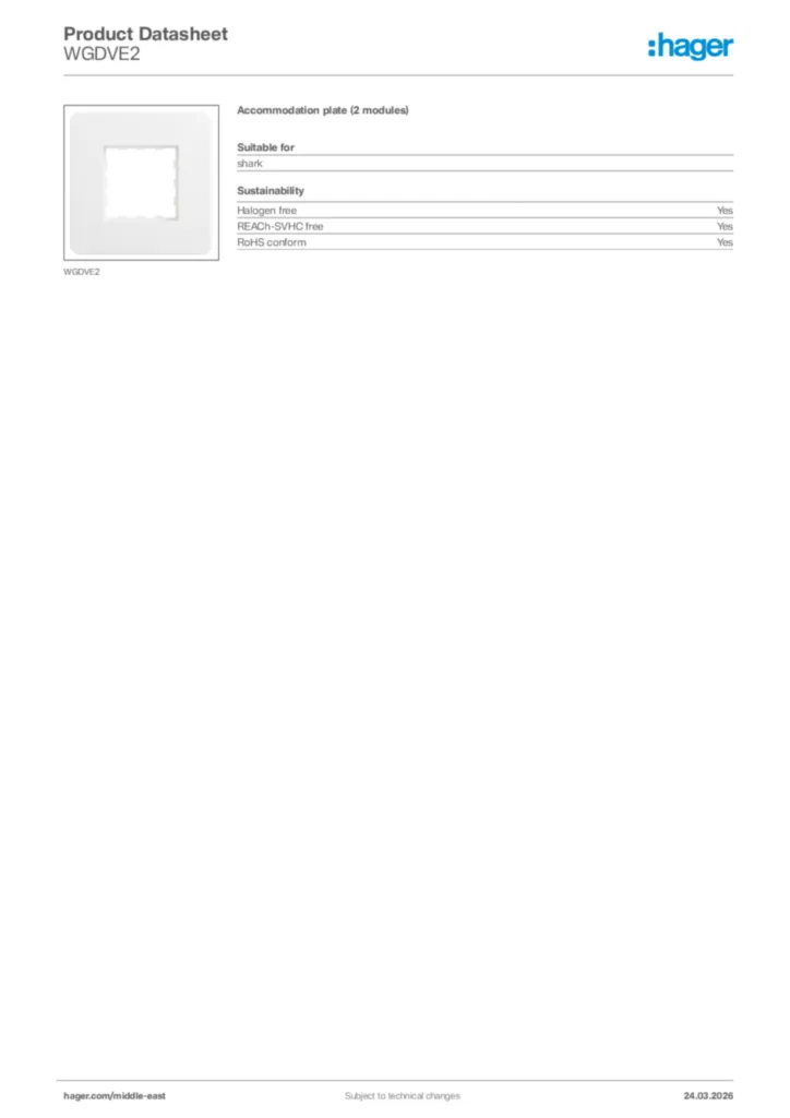 Image Hager Product data sheet WGDVE2  | Hager