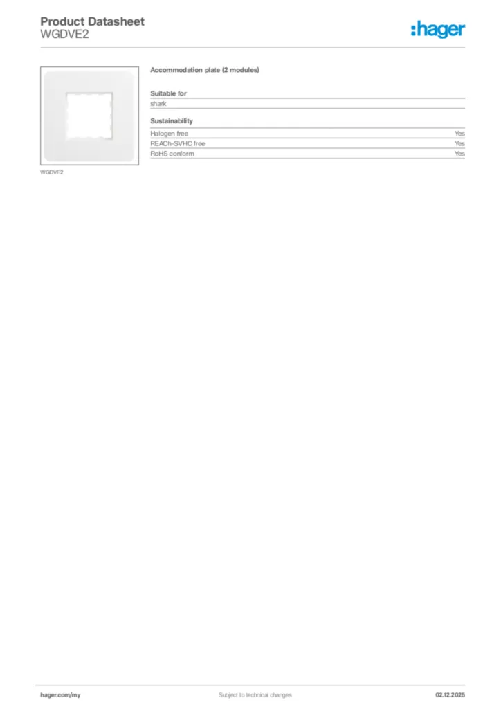 Image Hager Product data sheet WGDVE2  | Hager