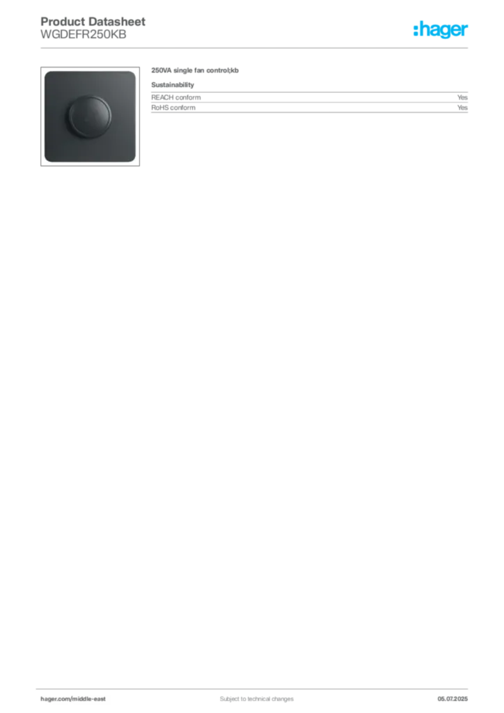 Image Hager Product data sheet WGDEFR250KB  | Hager