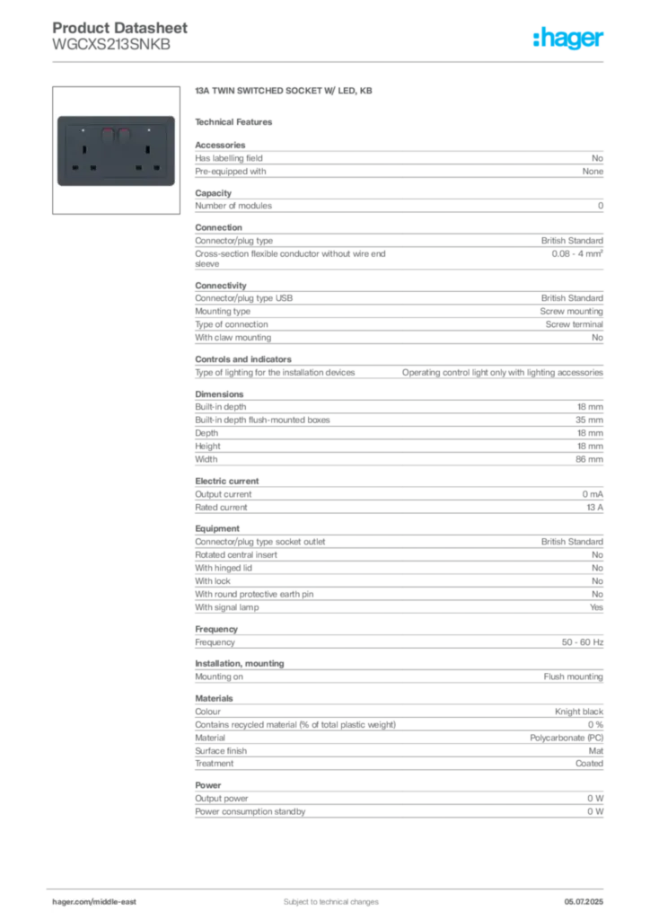 Image Hager Product data sheet WGCXS213SNKB  | Hager