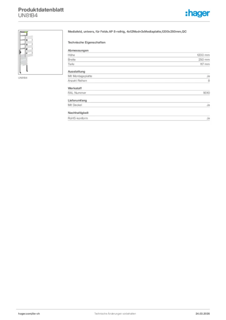 Bild Hager Produktdatenblatt UN81B4 | Hager Schweiz