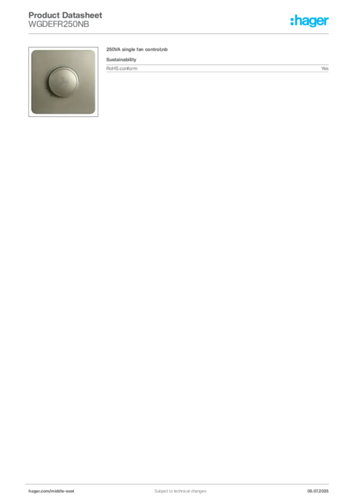 Image Hager Product data sheet WGDEFR250NB  | Hager