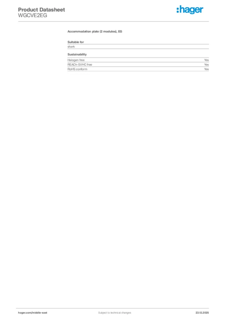 Image Hager Product data sheet WGCVE2EG  | Hager