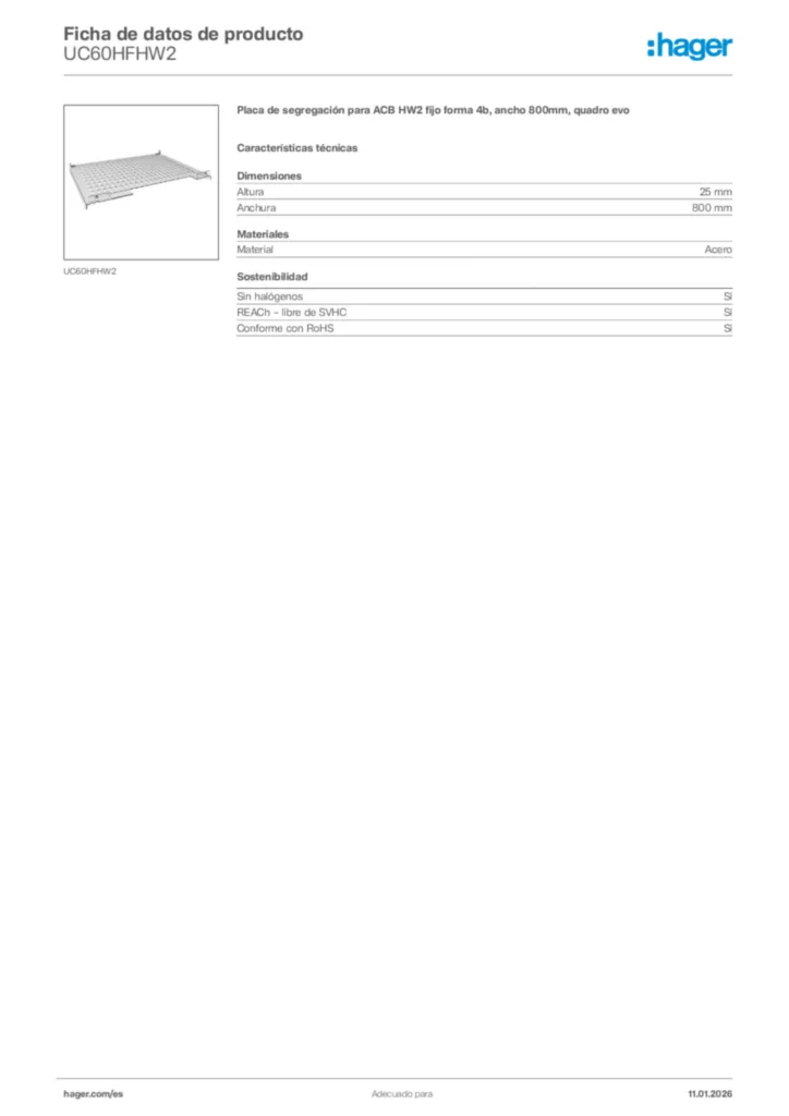 Imagen Hager Ficha de datos de producto UC60HFHW2 | Hager España