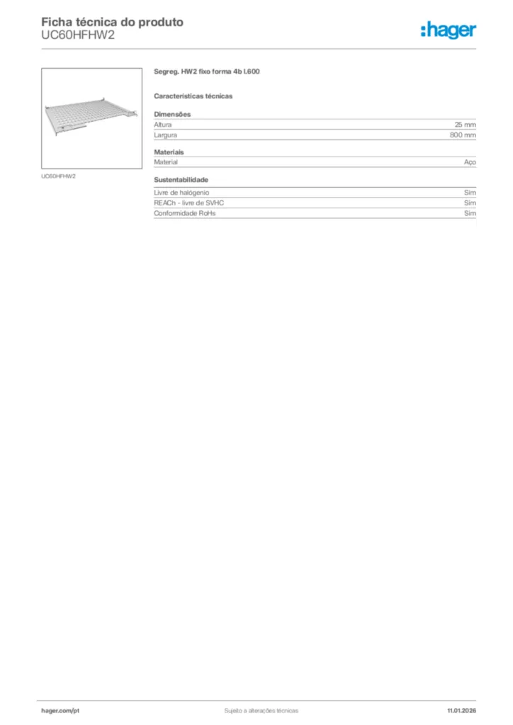 Imagem Hager Ficha técnica do produto UC60HFHW2 | Hager Portugal