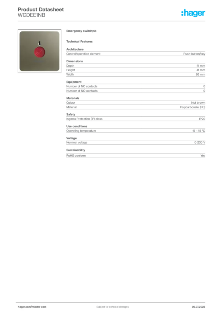 Image Hager Product data sheet WGDEE1NB  | Hager