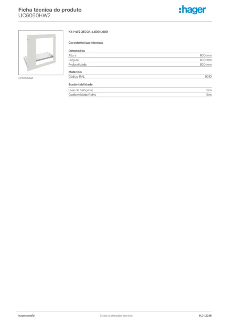 Imagem Hager Ficha técnica do produto UC6060HW2 | Hager Portugal