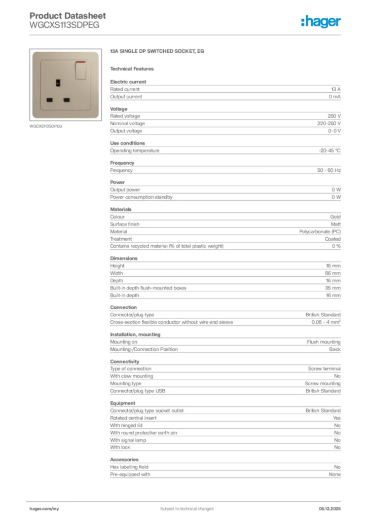 Image Hager Product data sheet WGCXS113SDPEG  | Hager
