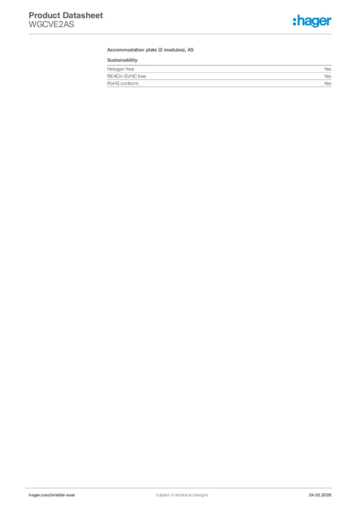 Image Hager Product data sheet WGCVE2AS  | Hager