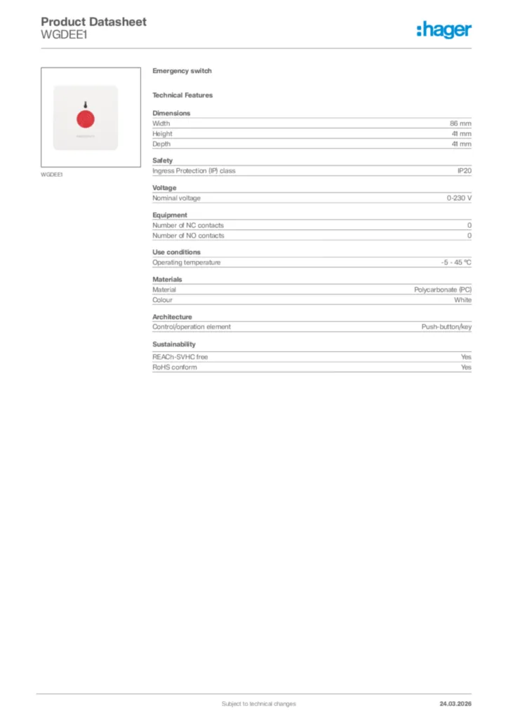 Image Hager Product data sheet WGDEE1  | Hager