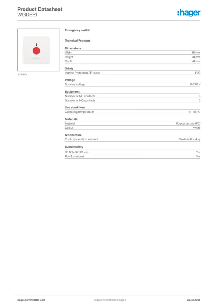 Image Hager Product data sheet WGDEE1  | Hager
