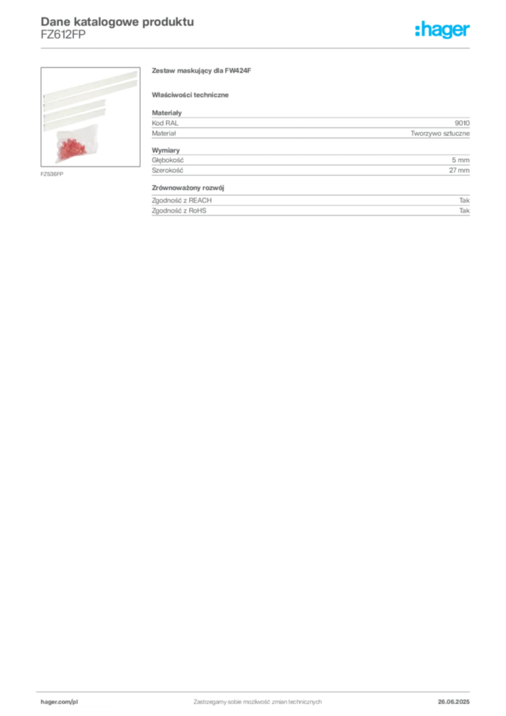Zdjęcie Hager Dane katalogowe produktu FZ612FP | Hager Polska