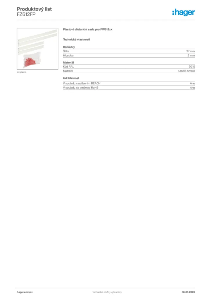 Obrázek Hager Product data sheet FZ612FP | Hager
