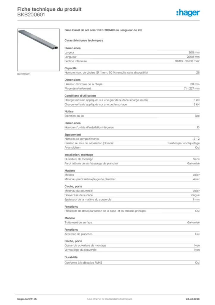 Image Hager Fiche technique du produit BKB200601 | Hager Suisse