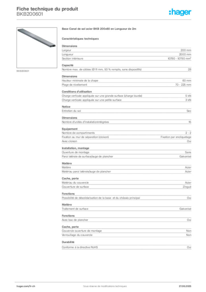 Image Hager Fiche technique du produit BKB200601 | Hager Suisse