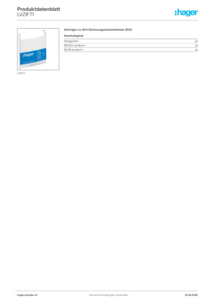 Bild Hager Produktdatenblatt LVZIFT1 | Hager Schweiz