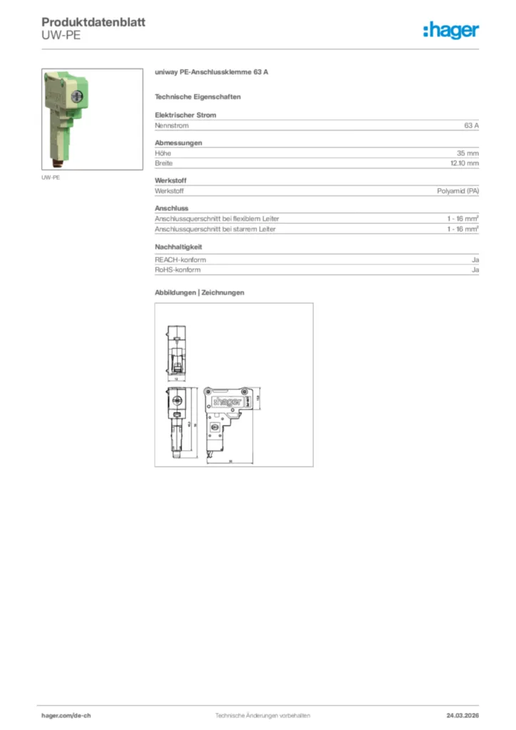 Bild Hager Produktdatenblatt UW-PE | Hager Schweiz