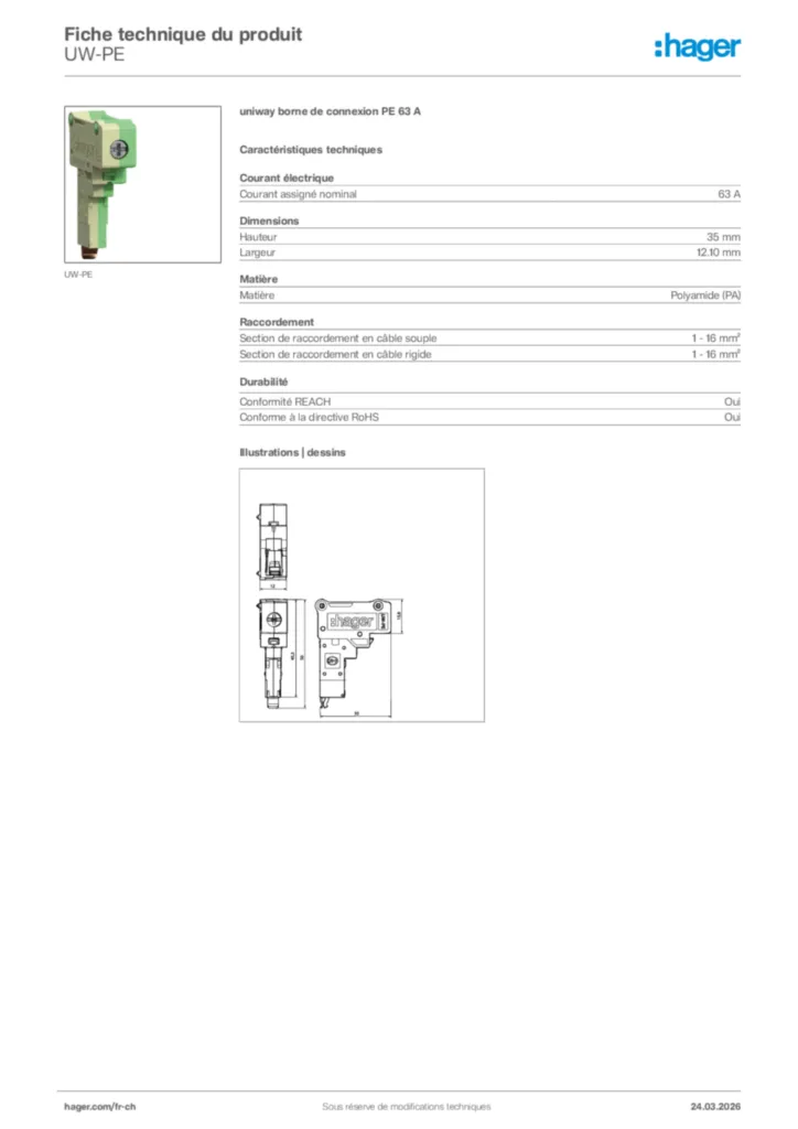 Image Hager Fiche technique du produit UW-PE | Hager Suisse