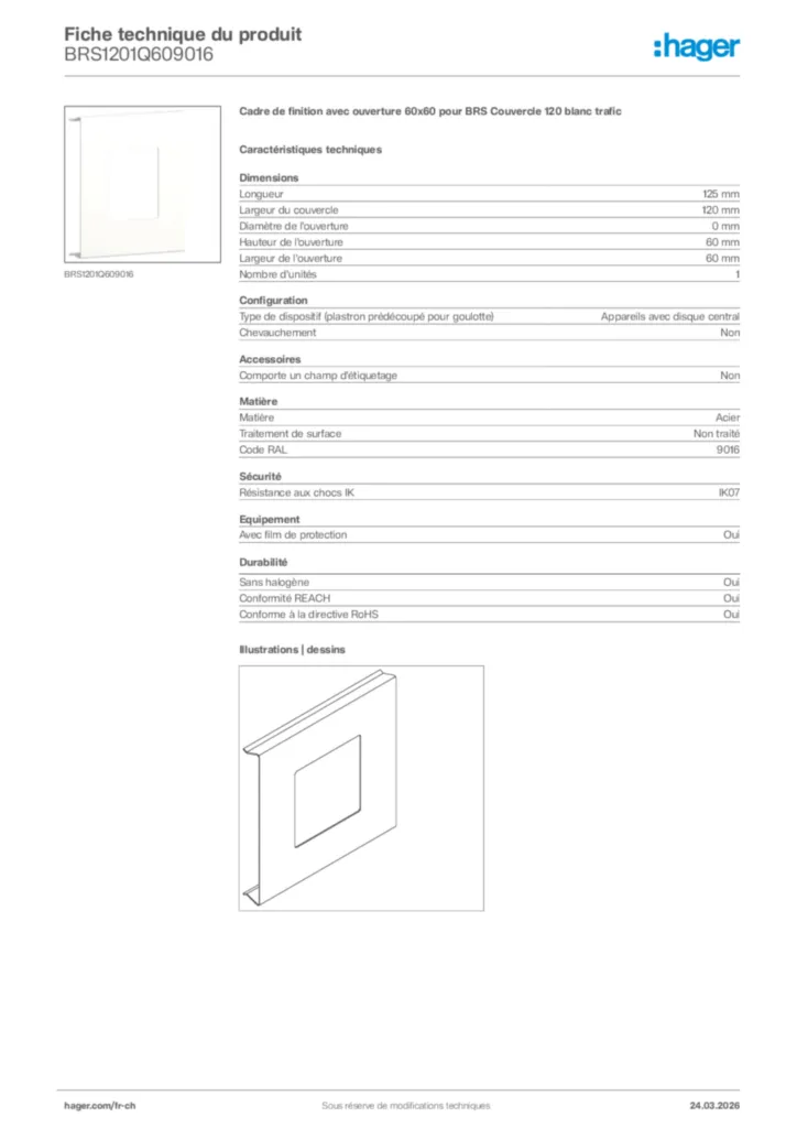 Image Hager Fiche technique du produit BRS1201Q609016 | Hager Suisse