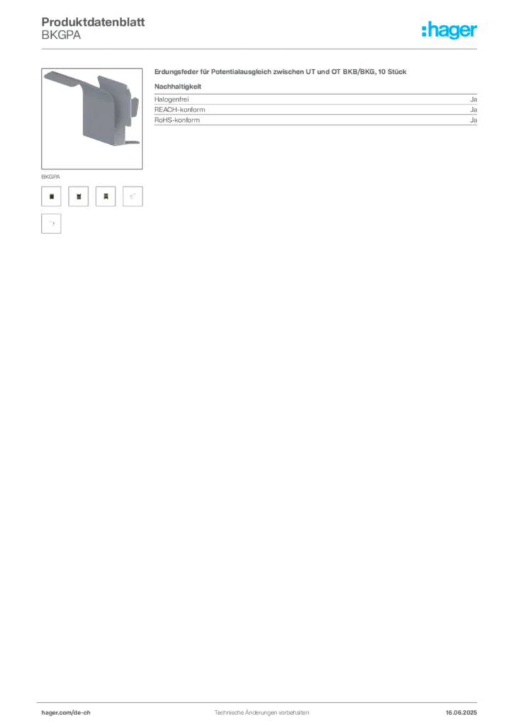 Bild Hager Produktdatenblatt BKGPA | Hager Schweiz