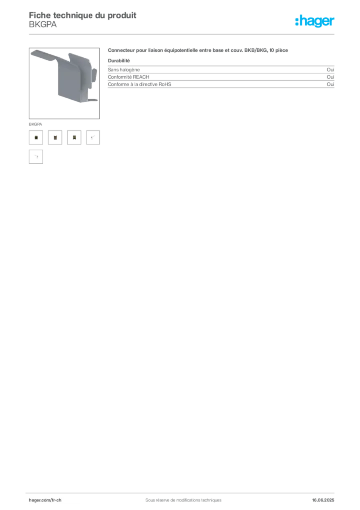 Image Hager Fiche technique du produit BKGPA | Hager Suisse