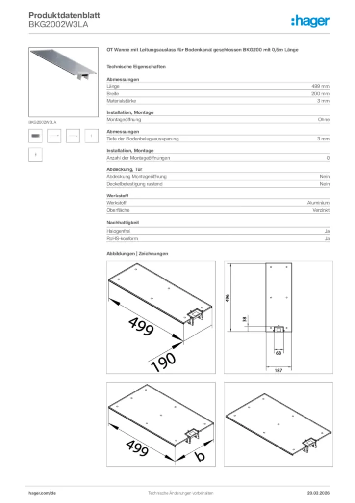 Bild Hager Produktdatenblatt BKG2002W3LA | Hager Deutschland