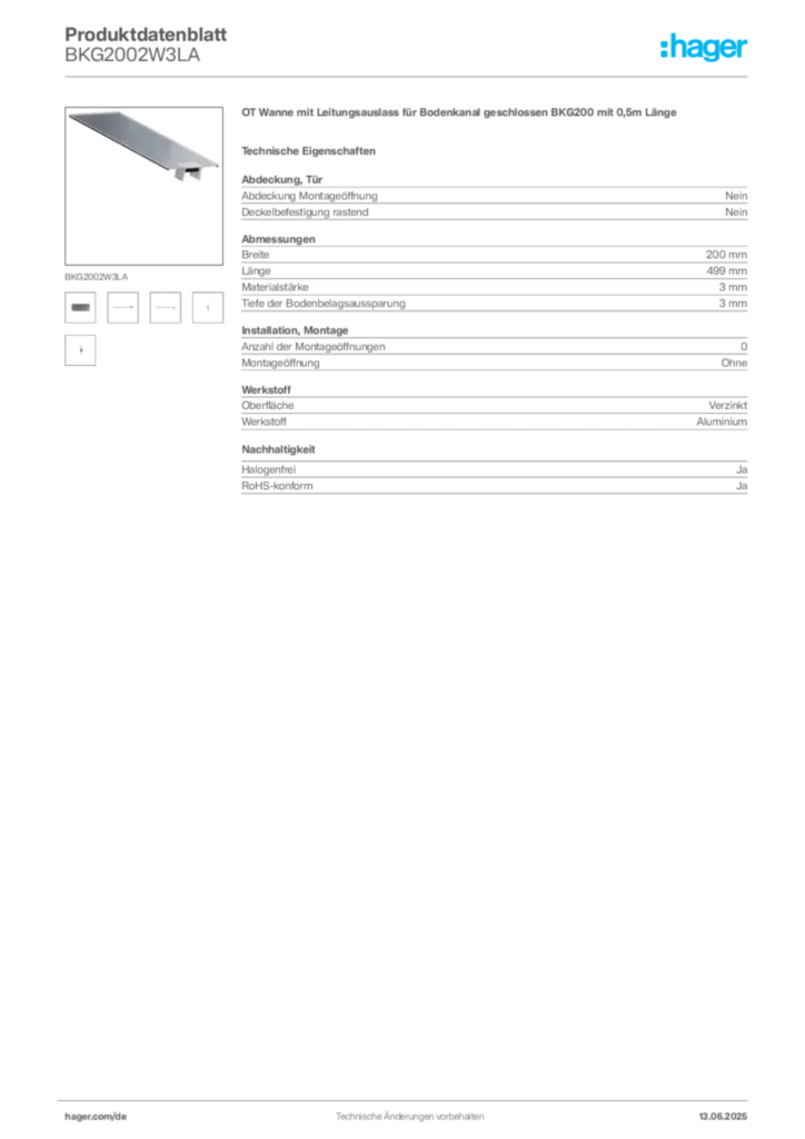 Bild Hager Produktdatenblatt BKG2002W3LA | Hager Deutschland