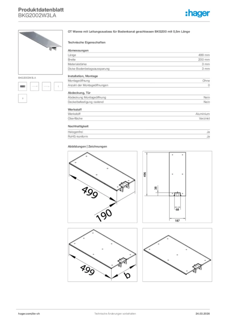 Bild Hager Produktdatenblatt BKG2002W3LA | Hager Schweiz
