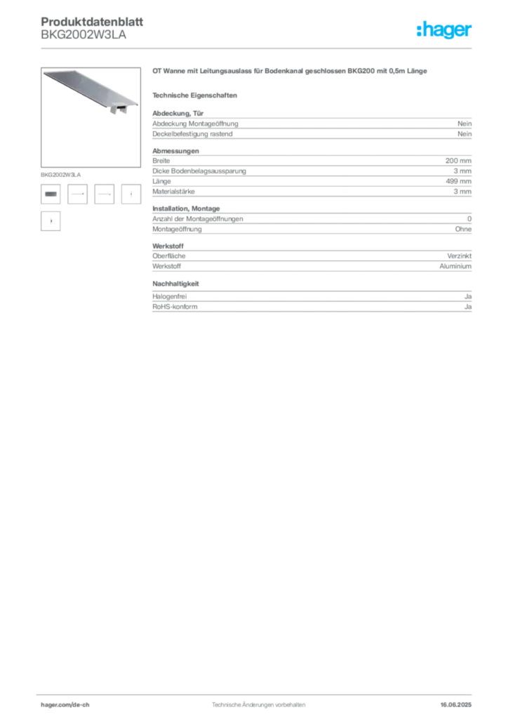 Bild Hager Produktdatenblatt BKG2002W3LA | Hager Schweiz