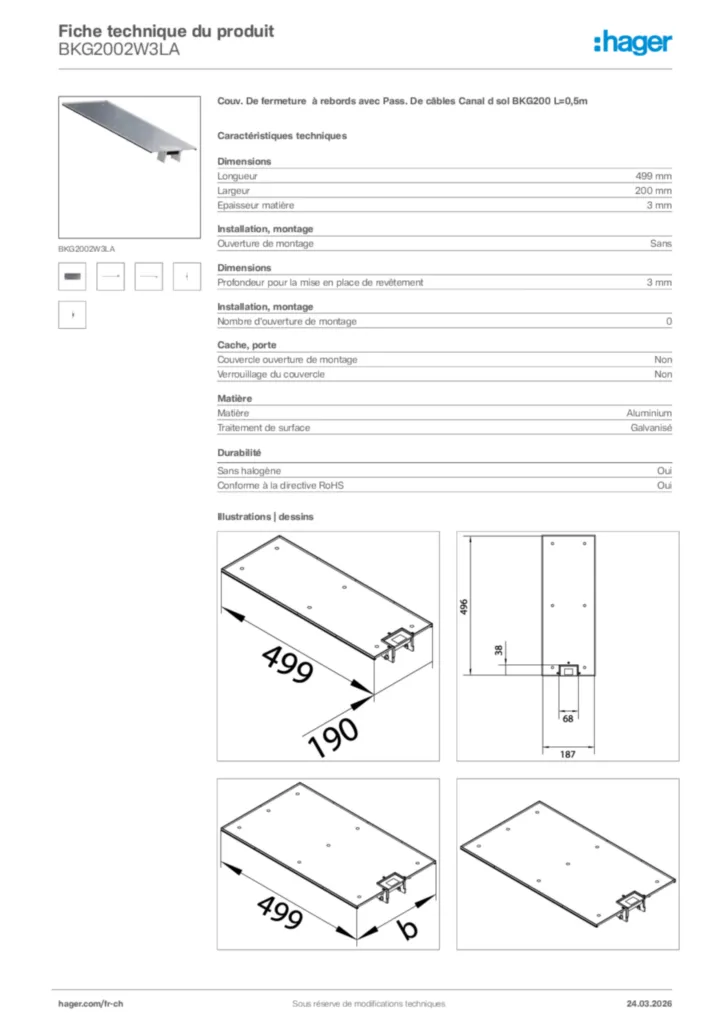 Image Hager Fiche technique du produit BKG2002W3LA | Hager Suisse