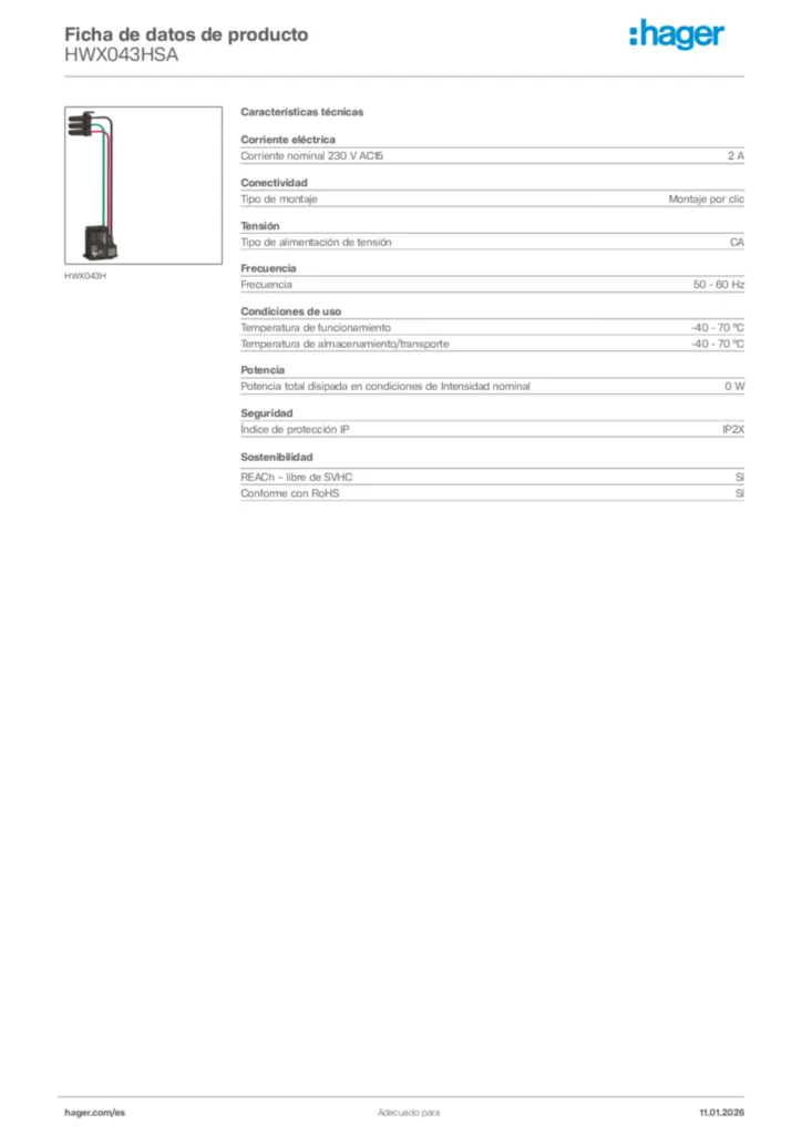 Imagen Hager Ficha de datos de producto HWX043HSA | Hager España