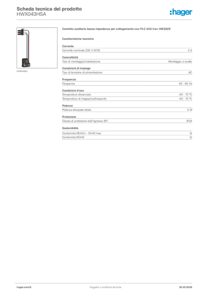 Immagine Hager Scheda tecnica del prodotto HWX043HSA | Hager Italia