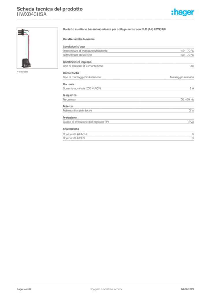 Immagine Hager Scheda tecnica del prodotto HWX043HSA | Hager Italia