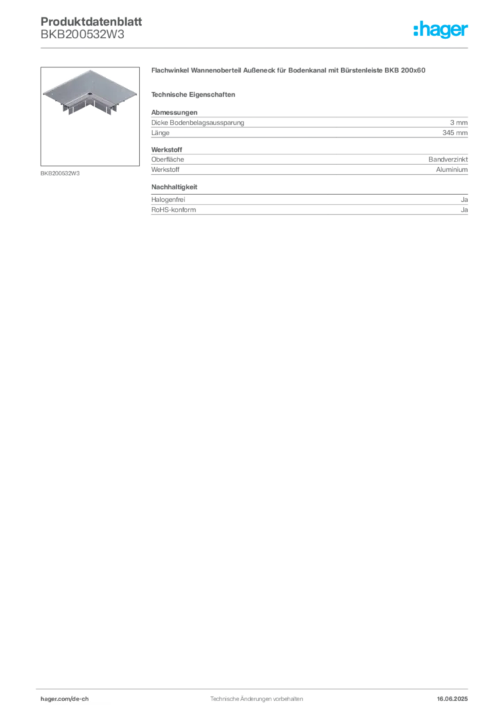Bild Hager Produktdatenblatt BKB200532W3 | Hager Schweiz