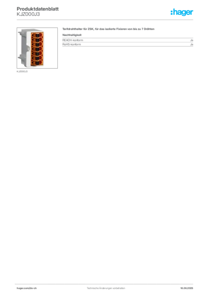 Bild Hager Produktdatenblatt KJZ000J3 | Hager Schweiz