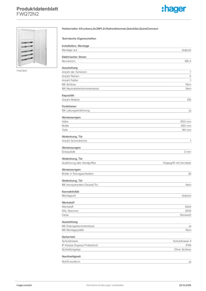 Bild Hager Produktdatenblatt FWQ72N2 | Hager Deutschland