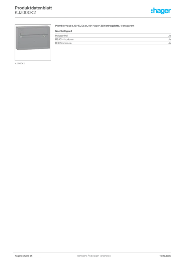 Bild Hager Produktdatenblatt KJZ000K2 | Hager Schweiz